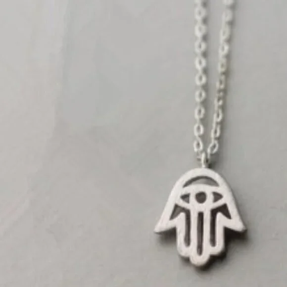 Silver Hamsa Dainty Necklace - Picture 2 of 5